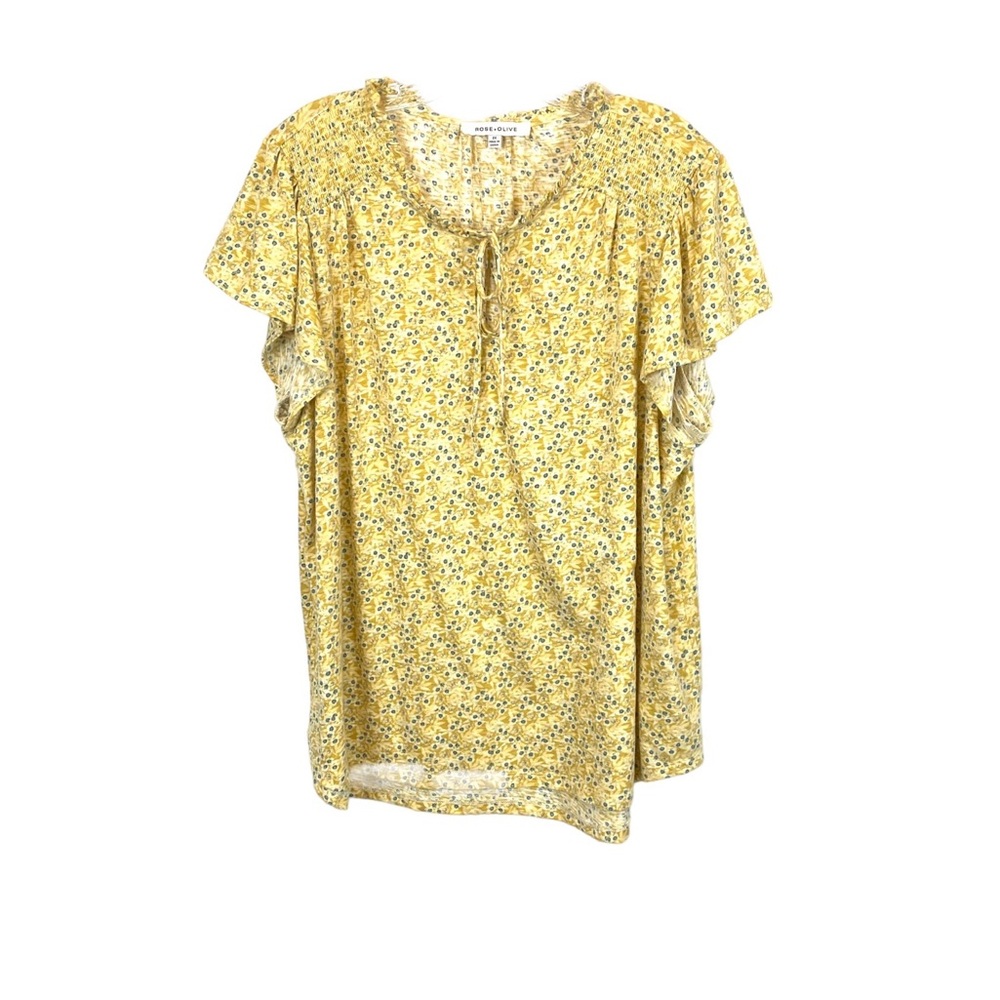 Rose + Olive Yellow Short Sleeve Peasant Blouse Top